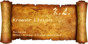 Kremser Líviusz névjegykártya